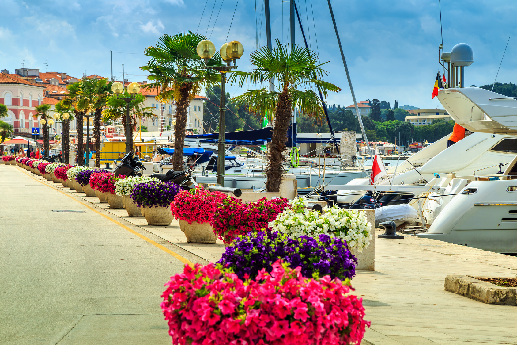 Beautiful spectacular walkway with luxury harbor on the Adriatic Sea,Porec,Istria,Croatia,Europe