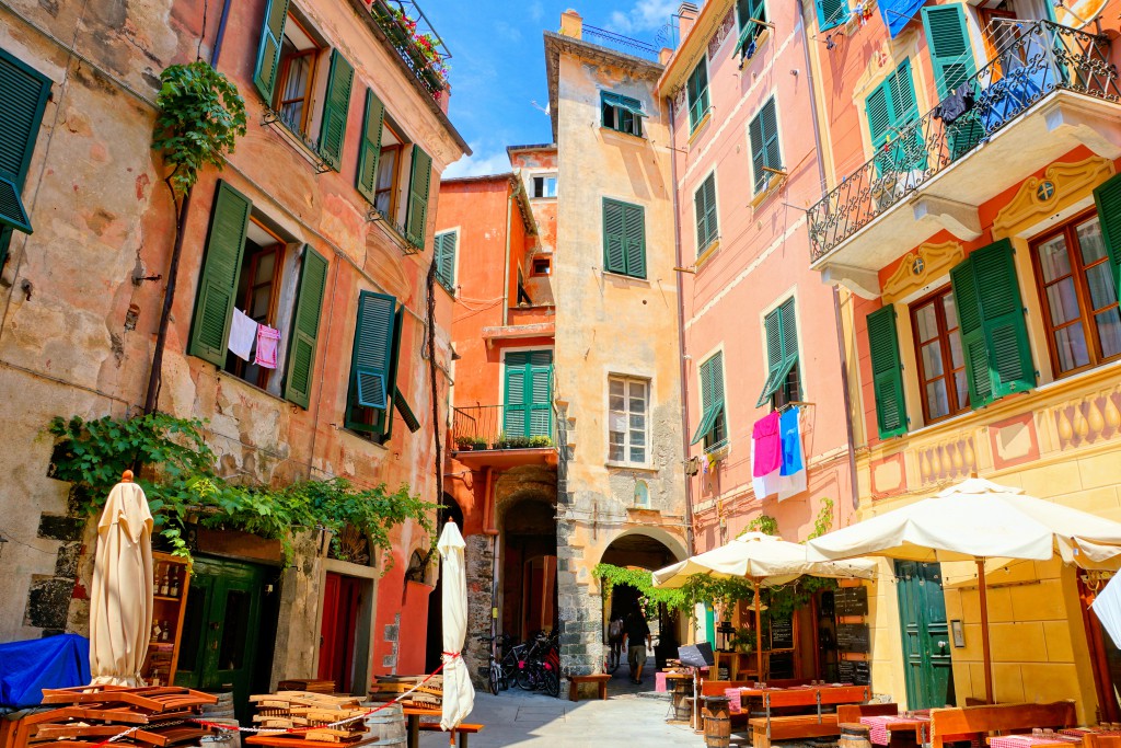 Colorful square with restaurant tables, Trastevere