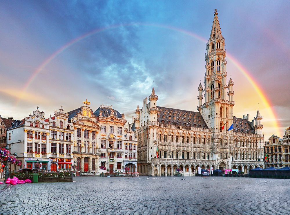 Brussels, rainbow over Grand Place, Belgium, nobody