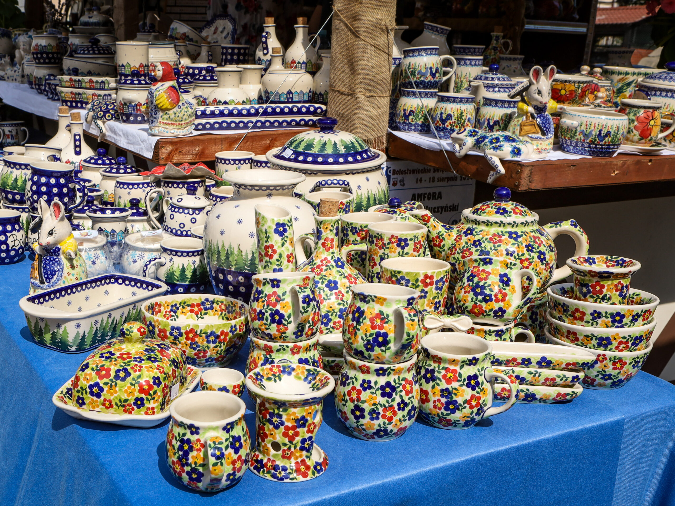 Traditional handmade polish pottery at the ceramics festival in Boleslawiec, Poland.